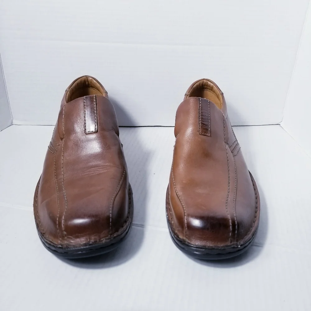 CLARKS COLLECTIONS MEN'S STEP LOAFER BROWN LEATHER SOFT CUSHION SIZE 10.5